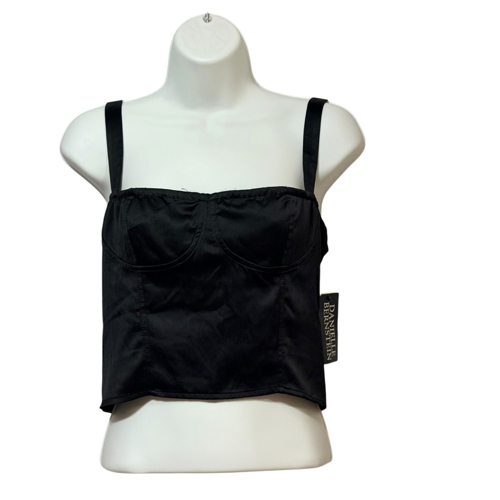 Danielle Bernstein Womens Black Satin Corset Bustier Crop Top Size 2 New